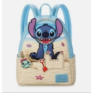 Disney Parks Loungefly Mini Backpack Blue‎ Lilo And Stitch Scrump Beach Sand